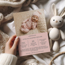 Birth Announcement Preemie NICU Modern Pink Card