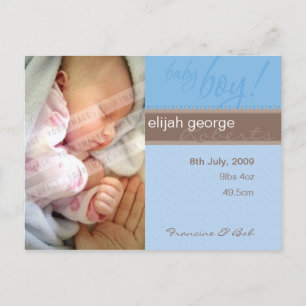 BIRTH ANNOUNCEMENT :: sheer joy - boy Postcard