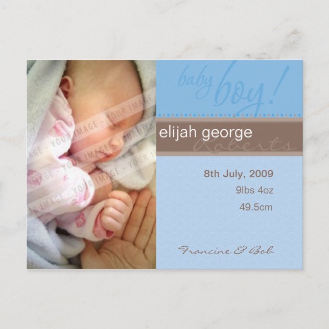 BIRTH ANNOUNCEMENT :: sheer joy - boy Postcard (Front)