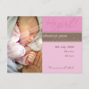 BIRTH ANNOUNCEMENT :: sheer joy - girl Postcard