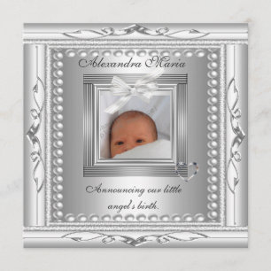 Birth Announcement Silver Photo Frame Bow