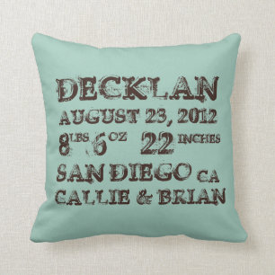 Birth Announcement Stats Aqua Pillow