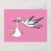 Birth Announcement Stork & Baby Girl Postcard