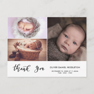 Birth Announcement Thank You Modern Three Photo