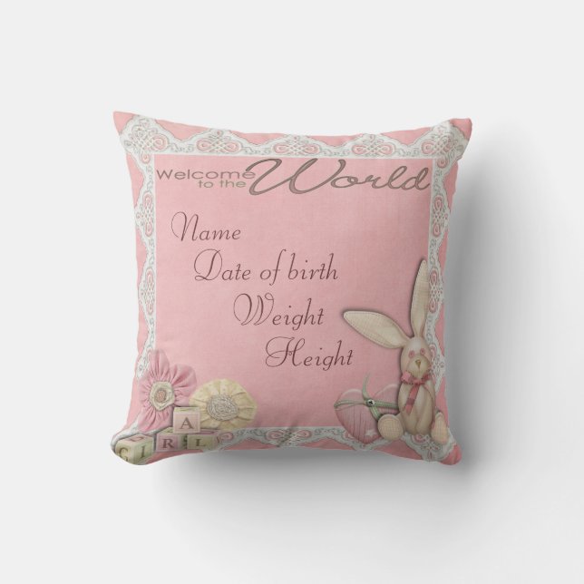Birth announcement throw pillow (Front)