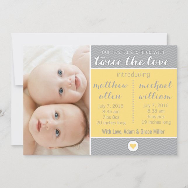 Birth Announcement - Twins, Twice the Love (Front)