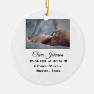 Birth announcements add photo date time place deta ceramic tree decoration