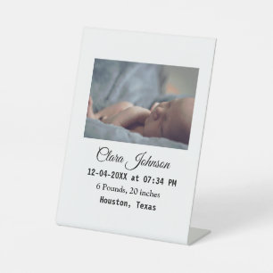 Birth announcements add photo date time place deta pedestal sign