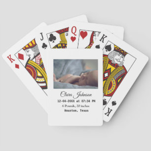 Birth announcements add photo date time place deta playing cards