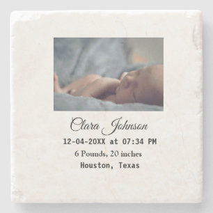 Birth announcements add photo date time place deta stone coaster