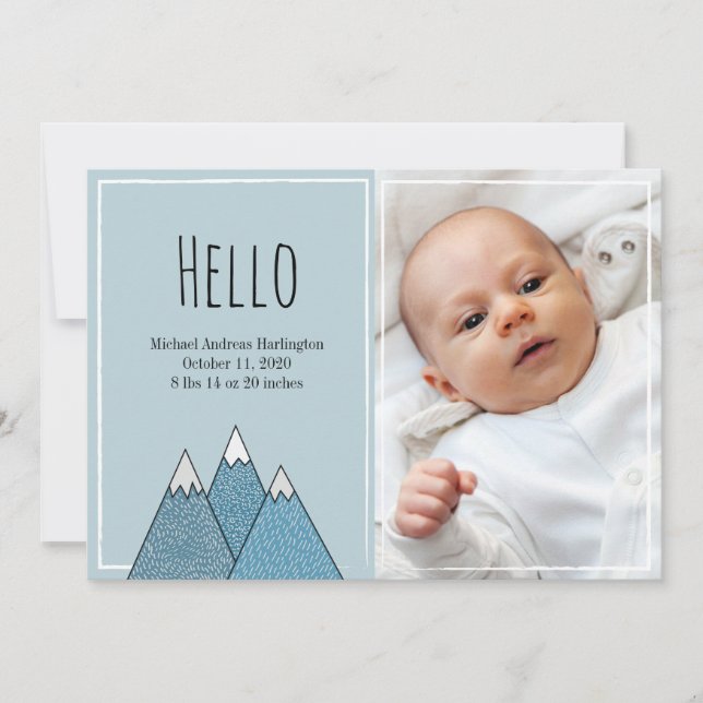 Birth announcements Hello boy New baby Blue card (Front)