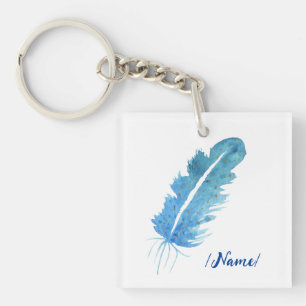 Birth Blue feather Holiday gift Key Ring