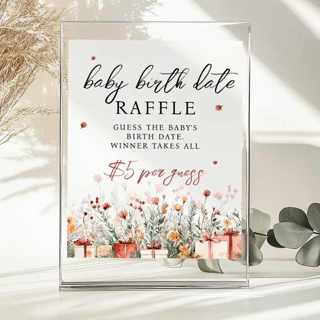 Birth Date Raffle Merry Baby Shower Game sign (Creator Uploaded)
