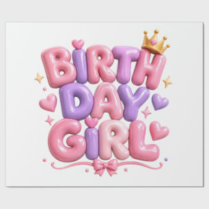Birth Day Girl Balloon Letters PNG   Cute Pink Bir Wrapping Paper