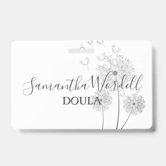 Birth Doula Midwife Illustrated Flowers ID Badge (Front)