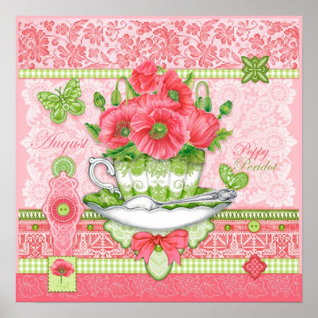 Birth Flower and Gem August Teacup Poster (Front)