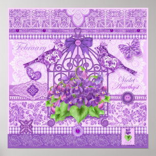 Birth Flower and Gem February Birdcage Poster