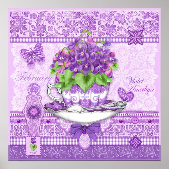 Birth Flower and Gem February Teacup Poster (Front)