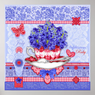 Birth Flower and Gem July Teacup Poster