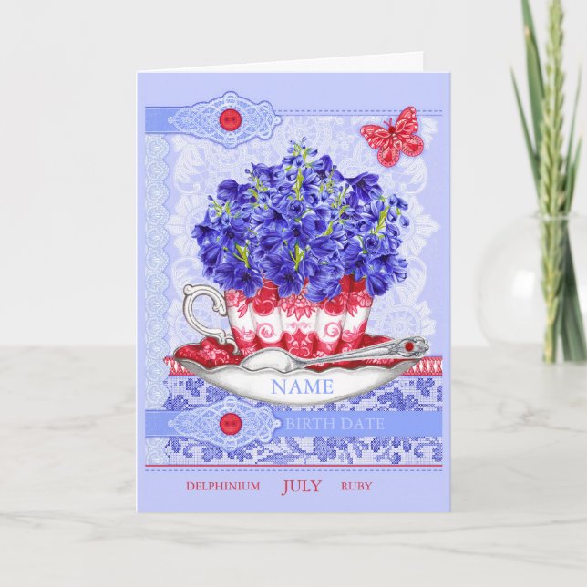 Birth Flower and Gem July Word Game Card (Front)