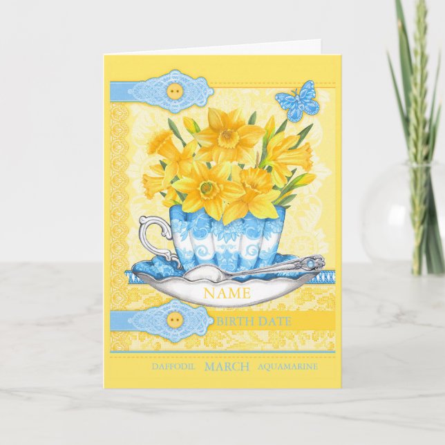 Birth Flower and Gem March Word Game Card (Front)