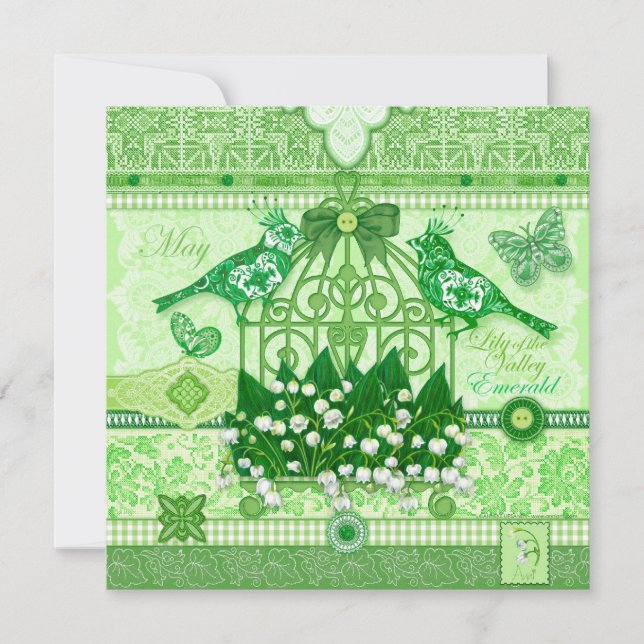 Birth Flower and Gem May Birdcage Card (Front)