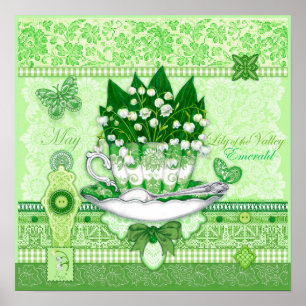 Birth Flower and Gem May Teacup Poster
