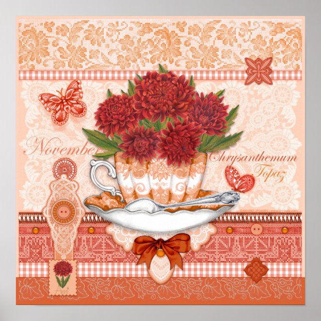 Birth Flower and Gem November Teacup Poster (Front)