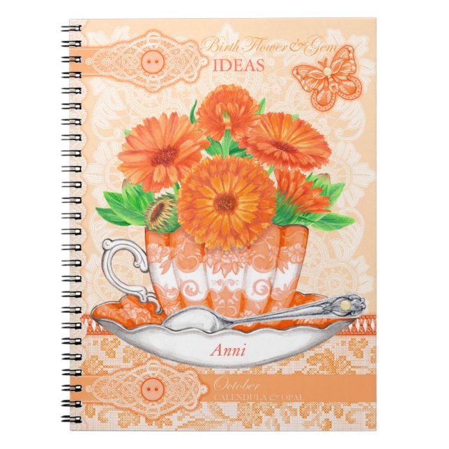 Birth Flower and Gem October Lace Notebook (Front)