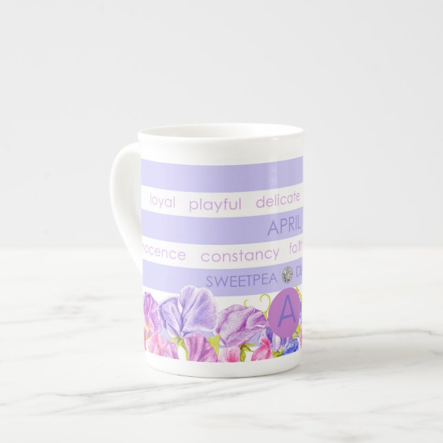 Birth Flower and Gem Stripe Mug April Bone China (Front Left)