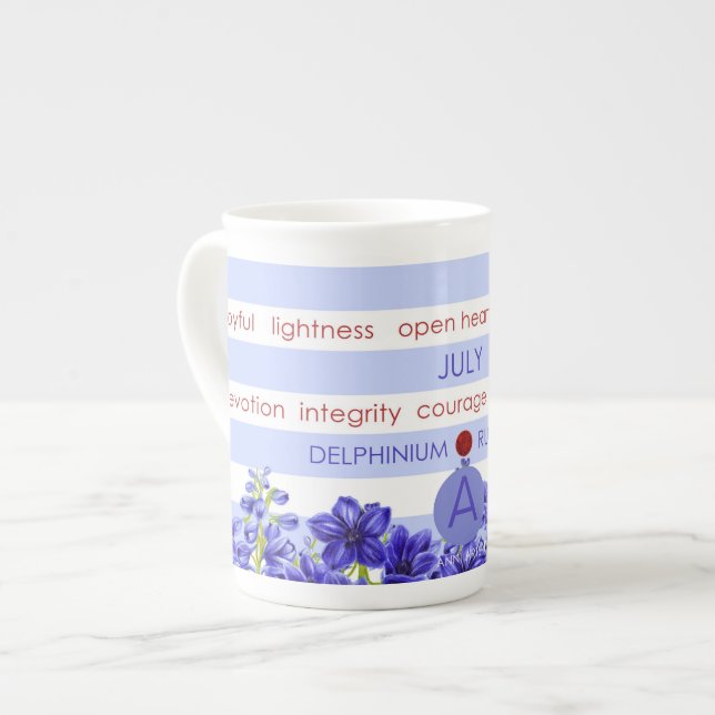 Birth Flower and Gem Stripe Mug July Bone China (Front Left)