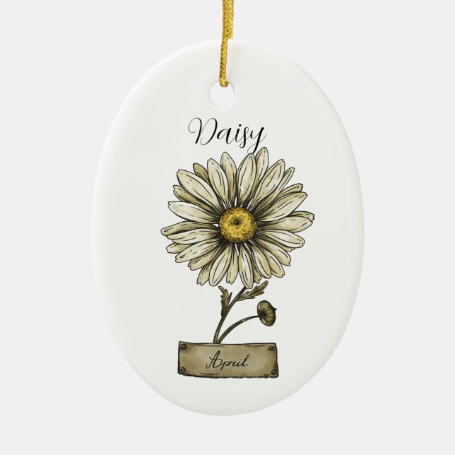 Birth Flower APRIL Birthday Daisy Ceramic Tree Decoration (Front)