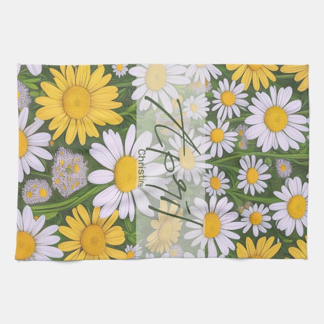 Birth Flower April Daisies Kitchen Towels (Horizontal)