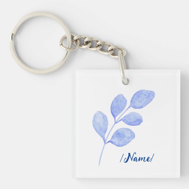 Birth Flower Blue branch Holiday gift Key Ring (Front)