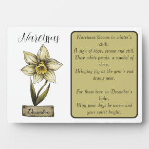 Birth Flower DECEMBER Birthday Narcissus  Plaque