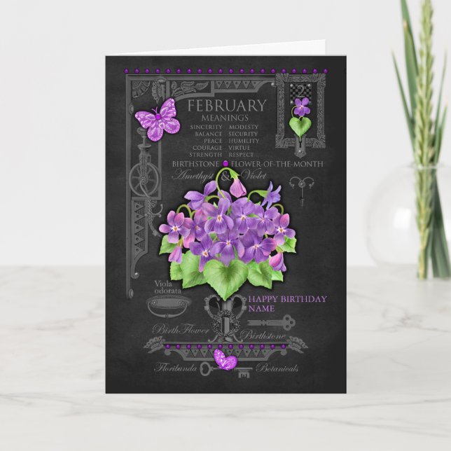 Birth Flower February Chalk Personalised Card (Front)