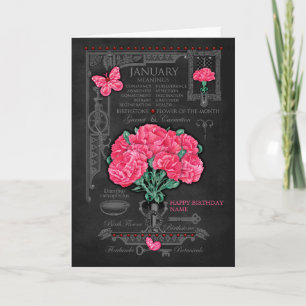 Birth Flower January Chalk Personalised Card