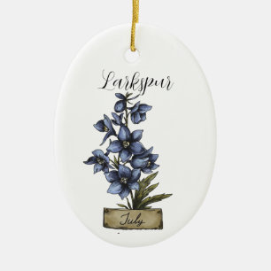 Birth Flower JULY Birthday Larkspur Ceramic Tree Decoration