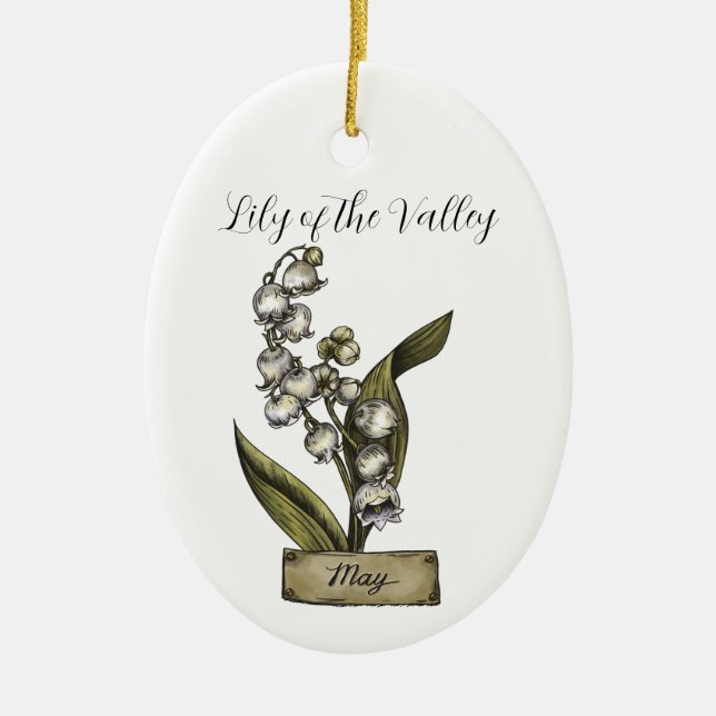 Birth Flower MAY Birthday Lily Valley Ceramic Tree Decoration (Front)