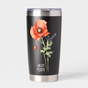 Birth Flower Month August Poppy Name Black Insulated Tumbler