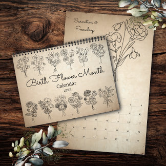 Birth Flower Month Boho Kraft Calendar