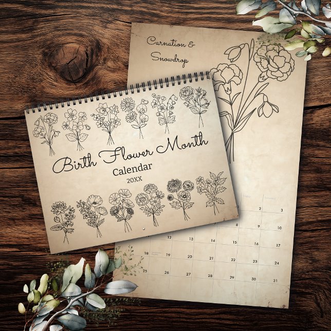 Birth Flower Month Boho Kraft Calendar (Creator Uploaded)