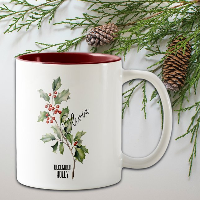 Birth Flower Month December Holly Name Two-Tone Coffee Mug (Creator Uploaded)