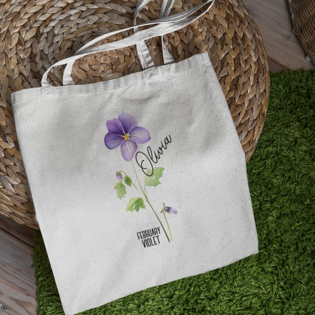 Birth Flower Month February Violet Name Tote Bag (Creator Uploaded)