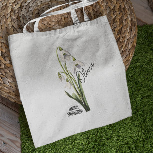 Birth Flower Month January Snowdrop Name Tote Bag