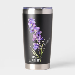 Birth Flower Month July Delphinium Name Black Insulated Tumbler
