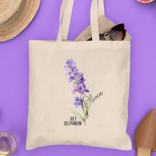 Birth Flower Month July Delphinium Name Tote Bag (Creator Uploaded)