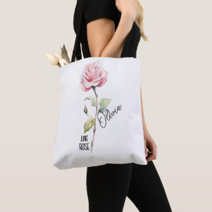 Birth Flower Month June Rose Name Tote Bag