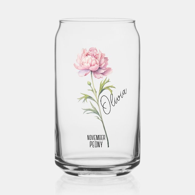 Birth Flower Month November Peony Name Can Glass (Front)