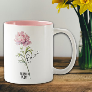 Birth Flower Month November Peony Name Two-Tone Coffee Mug